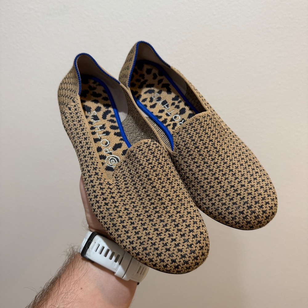 Rothys The Loafer Fawn Herringbone Tan Black Slip On Flats Womens 9